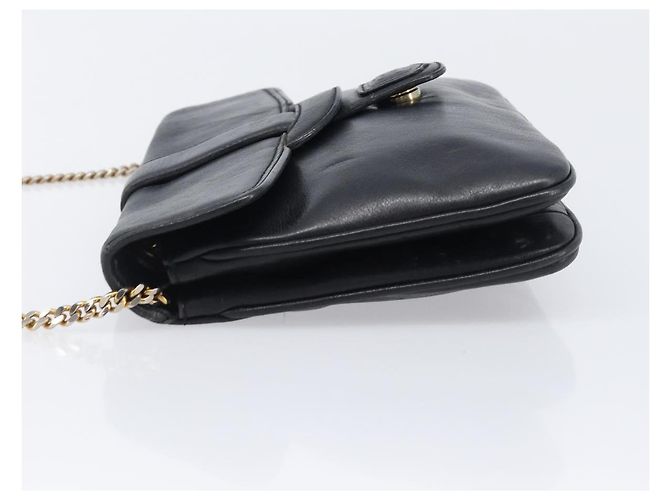 Céline Bolsa de Ombro com Corrente CELINE Couro Preto Ouro Auth 205176 Dourado - vista 4