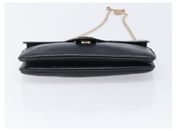 Céline Bolsa de Ombro com Corrente CELINE Couro Preto Ouro Auth 205176 Dourado - vista 5