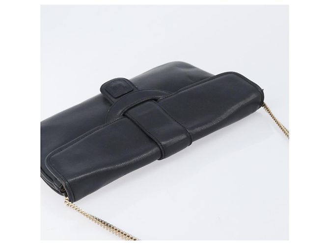 Céline Bolsa de Ombro com Corrente CELINE Couro Preto Ouro Auth 205176 Dourado - vista 6