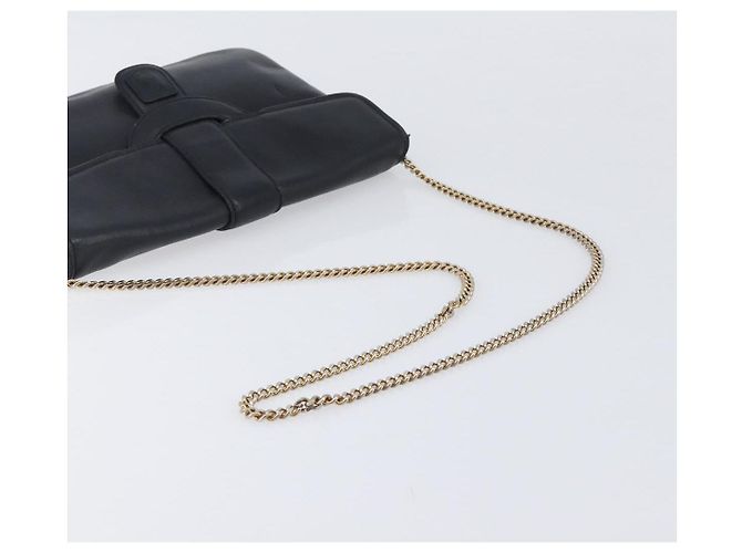 Céline Bolsa de Ombro com Corrente CELINE Couro Preto Ouro Auth 205176 Dourado - vista 7