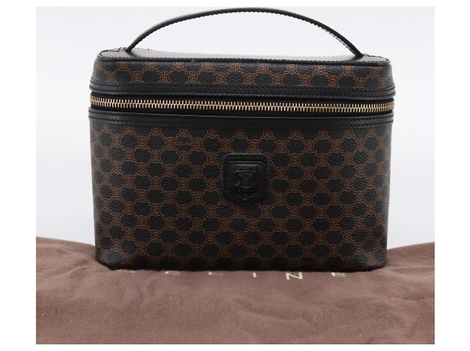 Céline CELINE Macadam Vanity Cosmetic Pouch PVC Black Gold Tone Auth LN055V Negro - vista 12