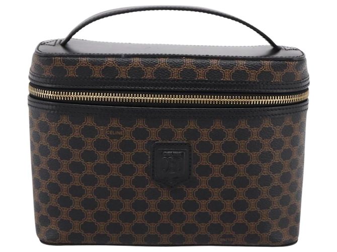 Céline CELINE Macadam Vanity Cosmetic Pouch PVC Black Gold Tone Auth LN055V Negro - vista 13