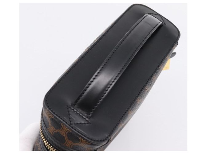 Céline CELINE Macadam Vanity Cosmetic Pouch PVC Black Gold Tone Auth LN055V Negro - vista 6