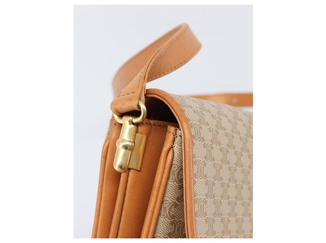 16 Céline Borsa a tracolla CELINE Macadam Canvas PVC Beige Gold Auth 206728 D'oro - vista 10