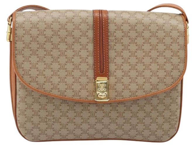 16 Céline Borsa a tracolla CELINE Macadam Canvas PVC Beige Gold Auth 206728 D'oro - vista 13