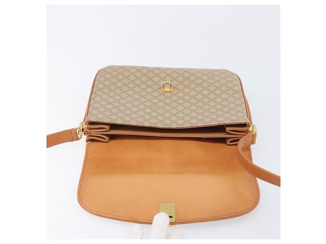 16 Céline Borsa a tracolla CELINE Macadam Canvas PVC Beige Gold Auth 206728 D'oro - vista 20