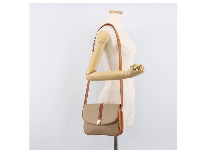 16 Céline Borsa a tracolla CELINE Macadam Canvas PVC Beige Gold Auth 206728 D'oro - vista 27