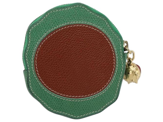Céline Portamonete CELINE in pelle Verde Marrone Auth BA16114V - vista 2