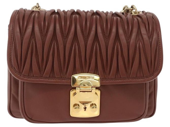 Borsa a tracolla Miu Miu Matelassé in pelle marrone tono oro Auth ka6427M - vista 13