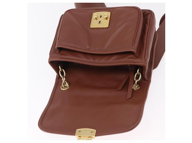 Borsa a tracolla Miu Miu Matelassé in pelle marrone tono oro Auth ka6427M - vista 21