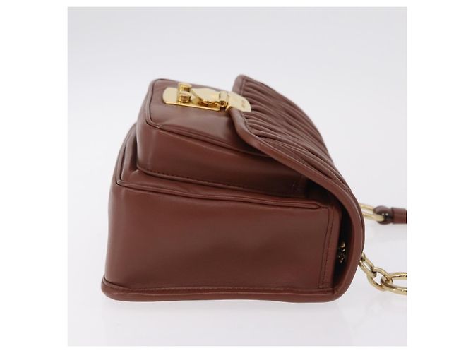 Borsa a tracolla Miu Miu Matelassé in pelle marrone tono oro Auth ka6427M - vista 3