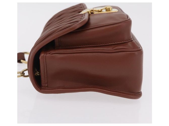 Borsa a tracolla Miu Miu Matelassé in pelle marrone tono oro Auth ka6427M - vista 4