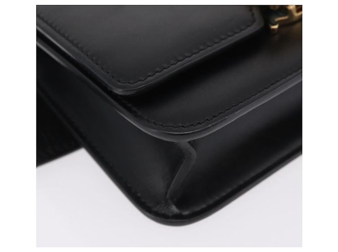 Borsa a tracolla BURBERRY in pelle nera e oro Auth ka6426V Nero - vista 10