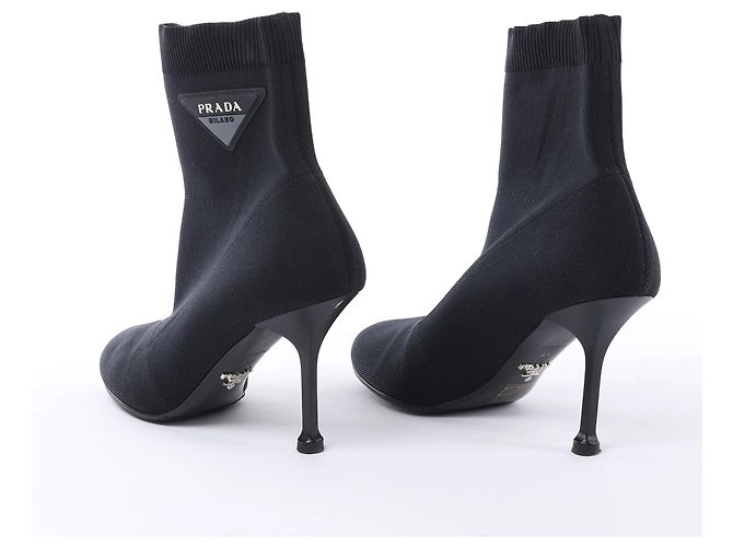Prada Triangle Logo Leder x Stoff SOCK BOOTS in Schwarz, Größe EU 38 - Ansicht 6