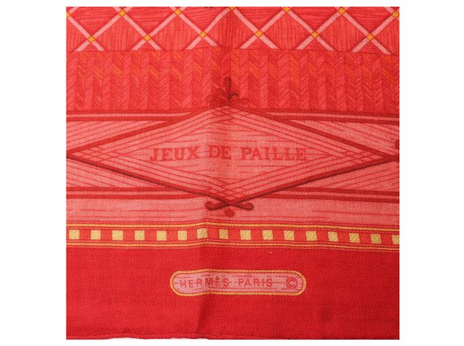 Hermès Carré 90 "JEUX DE PAILLE" Kaschmir x Seidentuch in Rot - Ansicht 11