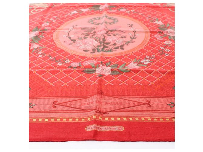 Hermès Carré 90 "JEUX DE PAILLE" Kaschmir x Seidentuch in Rot - Ansicht 9