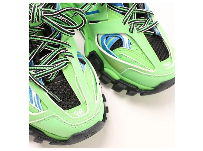 Baskets Balenciaga Track Panel Style en mesh et nylon Vert x Noir, Taille 36 EU - vue 14