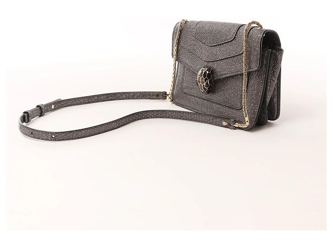 Bulgari Borsa a tracolla in pelle con catena BVLGARI Serpenti in grigio - vista 2