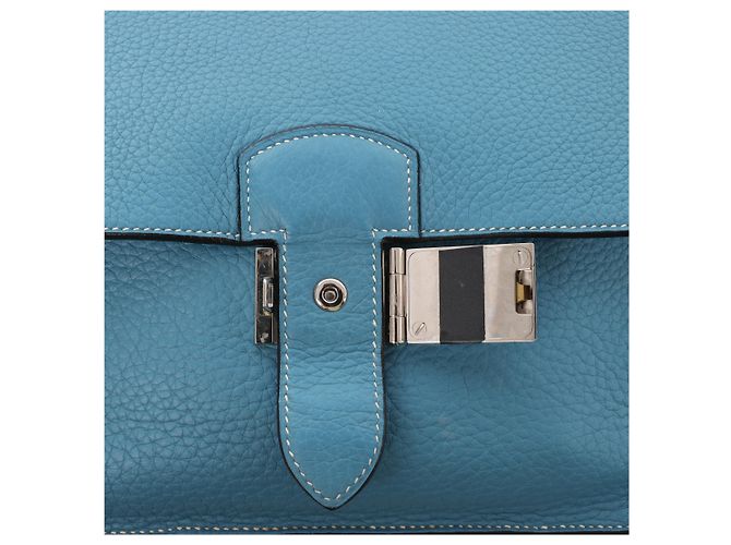 Hermès Sac à Dépêches 27 Taurillon Clemence Handbag in Blue Jean L: 2008 - vista 10