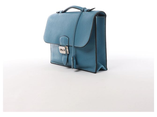 Hermès Sac à Dépêches 27 Taurillon Clemence Handbag in Blue Jean L: 2008 - vista 2