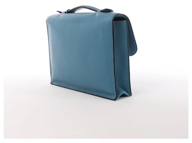 Hermès Sac à Dépêches 27 Taurillon Clemence Handbag in Blue Jean L: 2008 - vista 3
