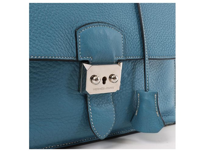 Hermès Sac à Dépêches 27 Taurillon Clemence Handbag in Blue Jean L: 2008 - vista 6