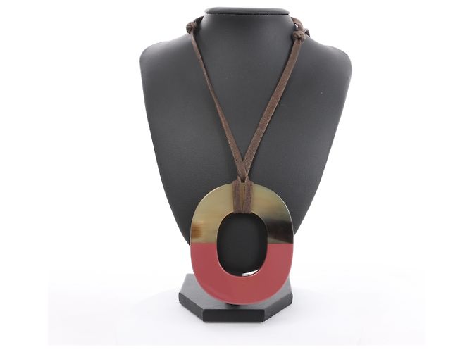 Collana Hermès Isthme in corno di bufalo Brown x Pink Marrone - vista 4