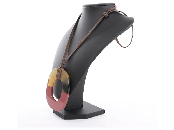 Collana Hermès Isthme in corno di bufalo Brown x Pink Marrone - vista 5