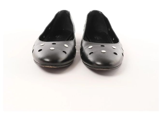 Hermès Serie Button Punching Sack Leather Ballet Flats un Black, Size 39 EU - view 4