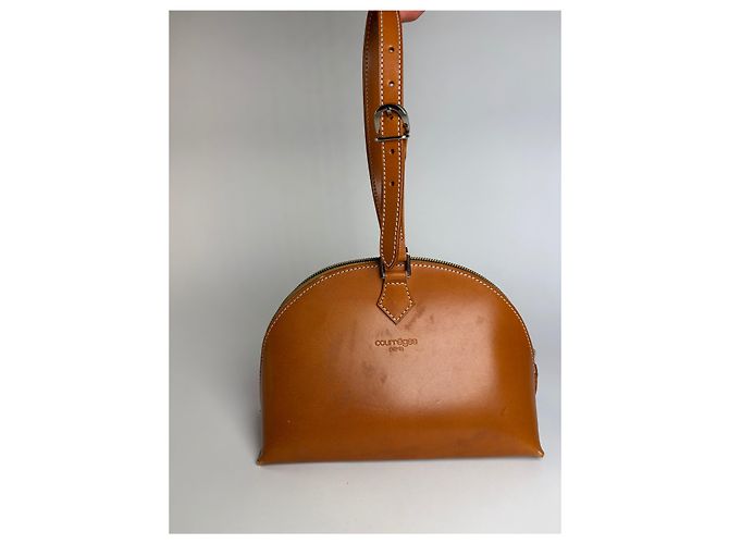 Courreges Vintage Courrèges Strukturierte Lederhandtasche mit Tragegriff Ende der 1990s Tan Kamel - Ansicht 12