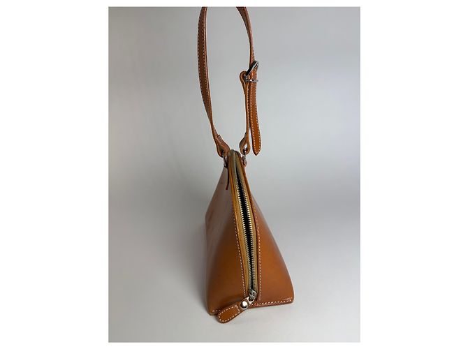 Courreges Vintage Courrèges Strukturierte Lederhandtasche mit Tragegriff Ende der 1990s Tan Kamel - Ansicht 4