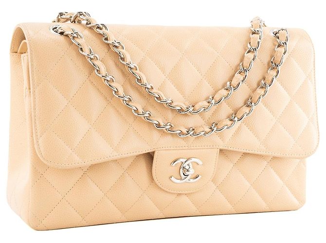 CHANEL - Borsa a tracolla Classic/Timeless Jumbo Chanel in pelle caviar beige - vista 2