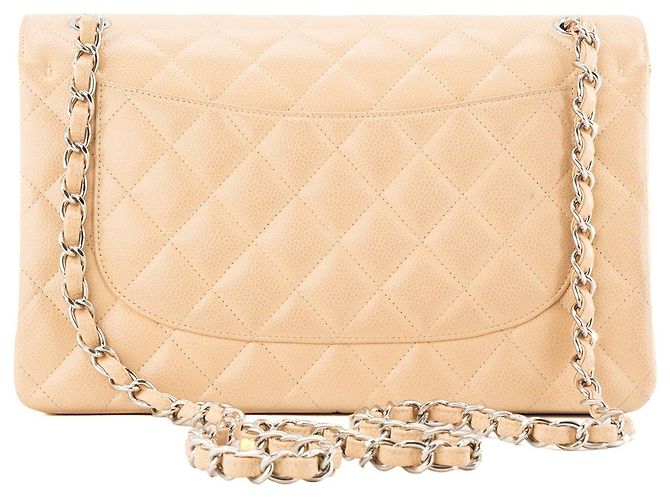 CHANEL - Borsa a tracolla Classic/Timeless Jumbo Chanel in pelle caviar beige - vista 3