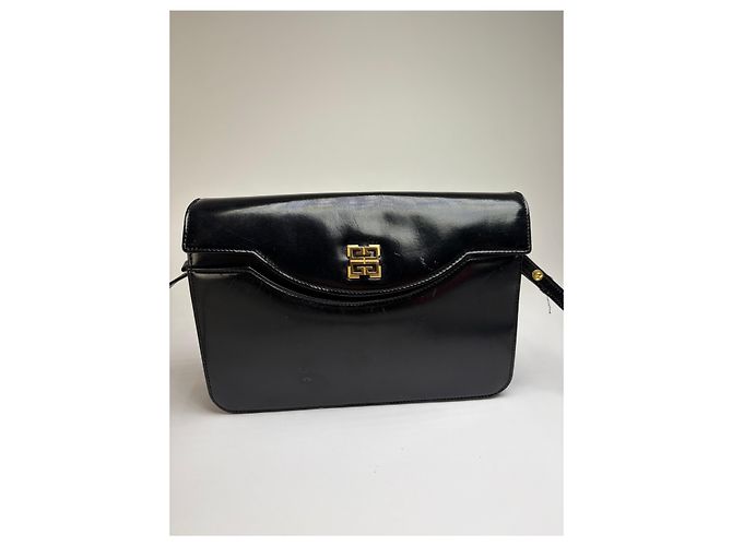 Vintage Givenchy 4G Logo Schultertasche mit Klappe Ende der 1970er Jahre Schwarz - Ansicht 13
