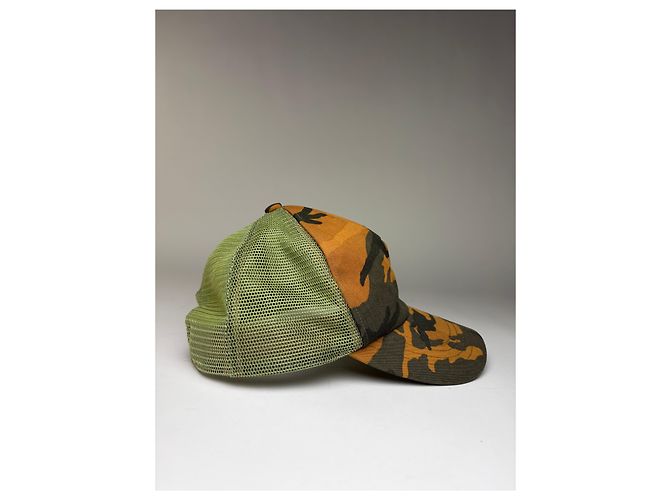 Cappellino Vintage Burberry Camo Mesh c. 2010s Orange Green Arancione - vista 5