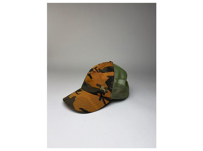 Cappellino Vintage Burberry Camo Mesh c. 2010s Orange Green Arancione - vista 9