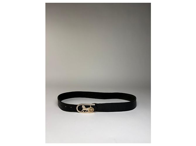 Céline Vintage Celine Ledergürtel mit Pferde- und Wagen-Schnalle c. 1970s Schwarz - Ansicht 5