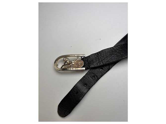 Céline Vintage Celine Ledergürtel mit Pferde- und Wagen-Schnalle c. 1970s Schwarz - Ansicht 6
