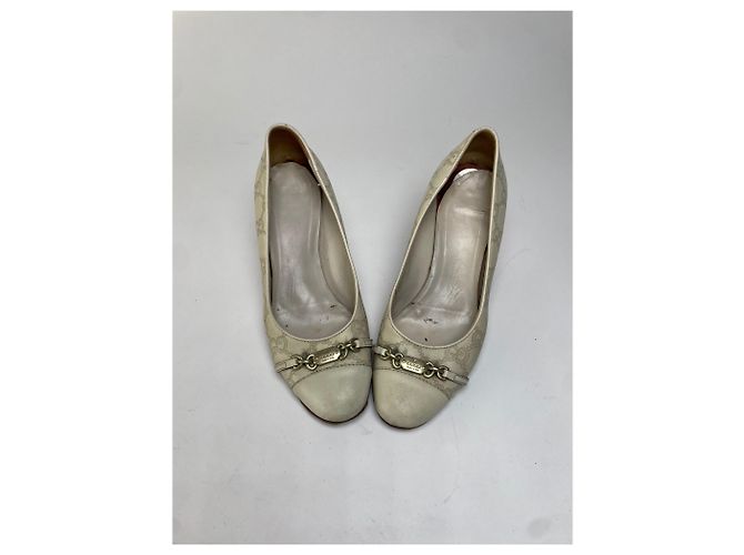 Vintage Gucci GG Monogram Canvas Chain Pumps Anfang 2000er Cream EU36 Beige - Ansicht 2