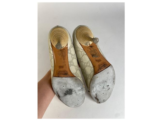 Vintage Gucci GG Monogram Canvas Chain Pumps Anfang 2000er Cream EU36 Beige - Ansicht 3