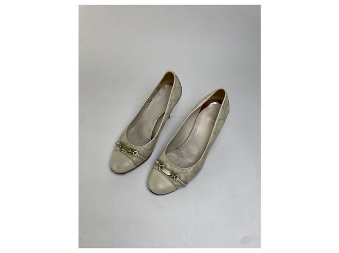 Vintage Gucci GG Monogram Canvas Chain Pumps Anfang 2000er Cream EU36 Beige - Ansicht 4