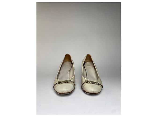 Vintage Gucci GG Monogram Canvas Chain Pumps Anfang 2000er Cream EU36 Beige - Ansicht 6
