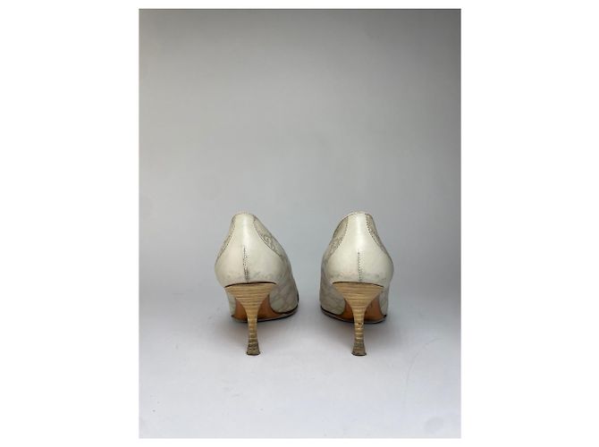 Vintage Gucci GG Monogram Canvas Chain Pumps Anfang 2000er Cream EU36 Beige - Ansicht 7