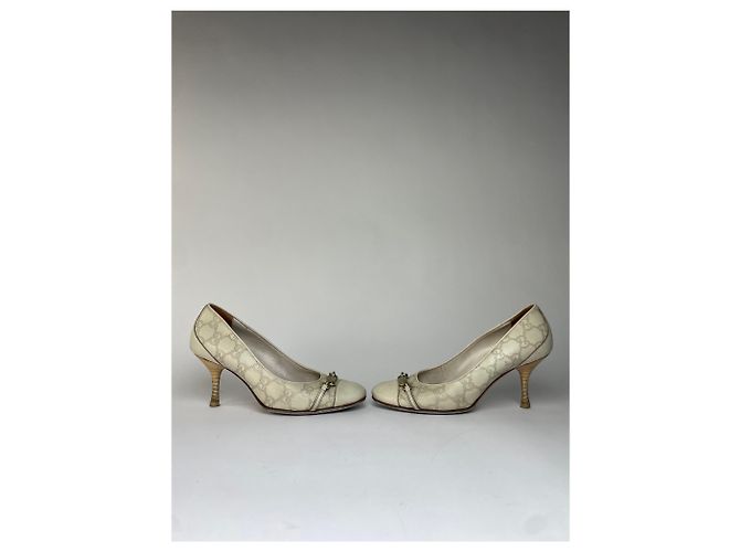 Vintage Gucci GG Monogram Canvas Chain Pumps Anfang 2000er Cream EU36 Beige - Ansicht 8