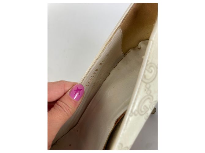 Vintage Gucci GG Monogram Canvas Chain Pumps Anfang 2000er Cream EU36 Beige - Ansicht 9
