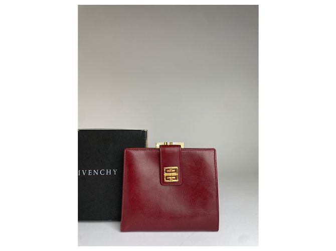 Vintage Givenchy 4G Logo Structured Clutch Wallet c. Late 1970s Burgundy Dark red - view 10