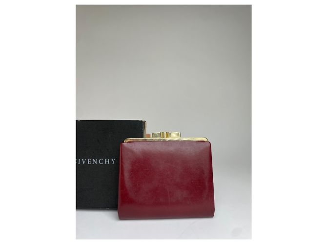 Vintage Givenchy 4G Logo Structured Clutch Wallet c. Late 1970s Burgundy Dark red - view 11