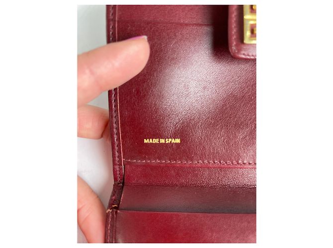 Vintage Givenchy 4G Logo Structured Clutch Wallet c. Late 1970s Burgundy Dark red - view 6