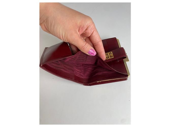 Vintage Givenchy 4G Logo Structured Clutch Wallet c. Late 1970s Burgundy Dark red - view 7