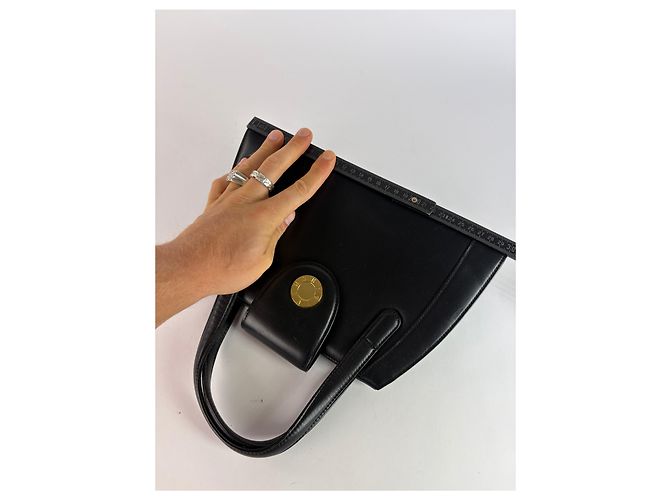 Vintage Givenchy Structured Leather Top-Handle Bag Late 1980s Black - view 6